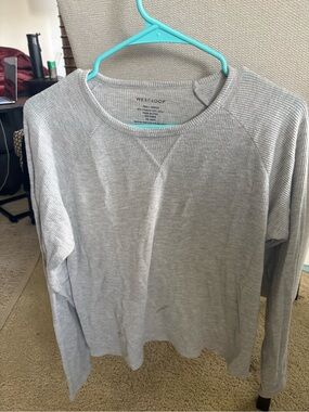 west loop Gray Ribbed Thermal Crewneck Sweater